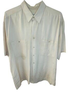 Burma Bibas Mens Beige 100% Silk Short Sleeve Shirt With Button-Front
